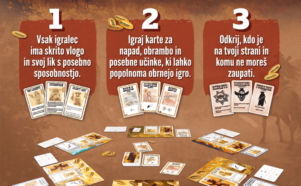 BANG! prikaz kako igrati igro v treh korakih